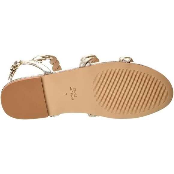 Stuart Weitzman Women's Platino Gold Twistie Leather Slingback Sandals 8.5 EU 39 - Picture 3 of 7